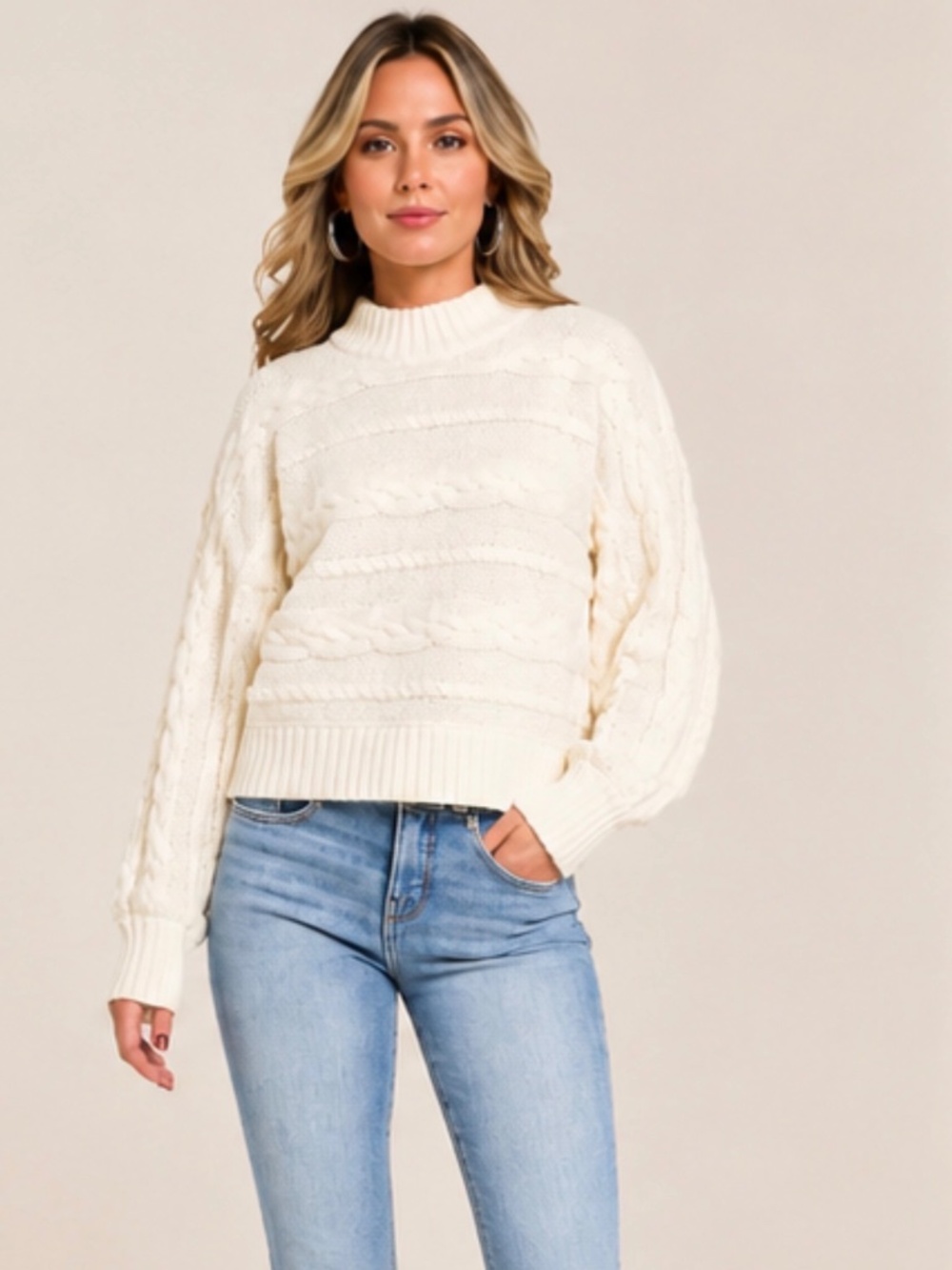 NWT Z Supply Arctic Cable Cropped Sweater Warm White Cable Knit Mock Neck Size M